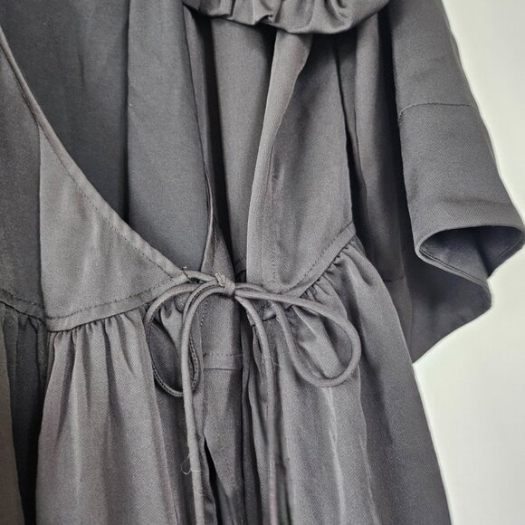 GANNI Smoked Satin Ruffle Collar Wavy Dress Black XXS/XS - Picture 2 of 11